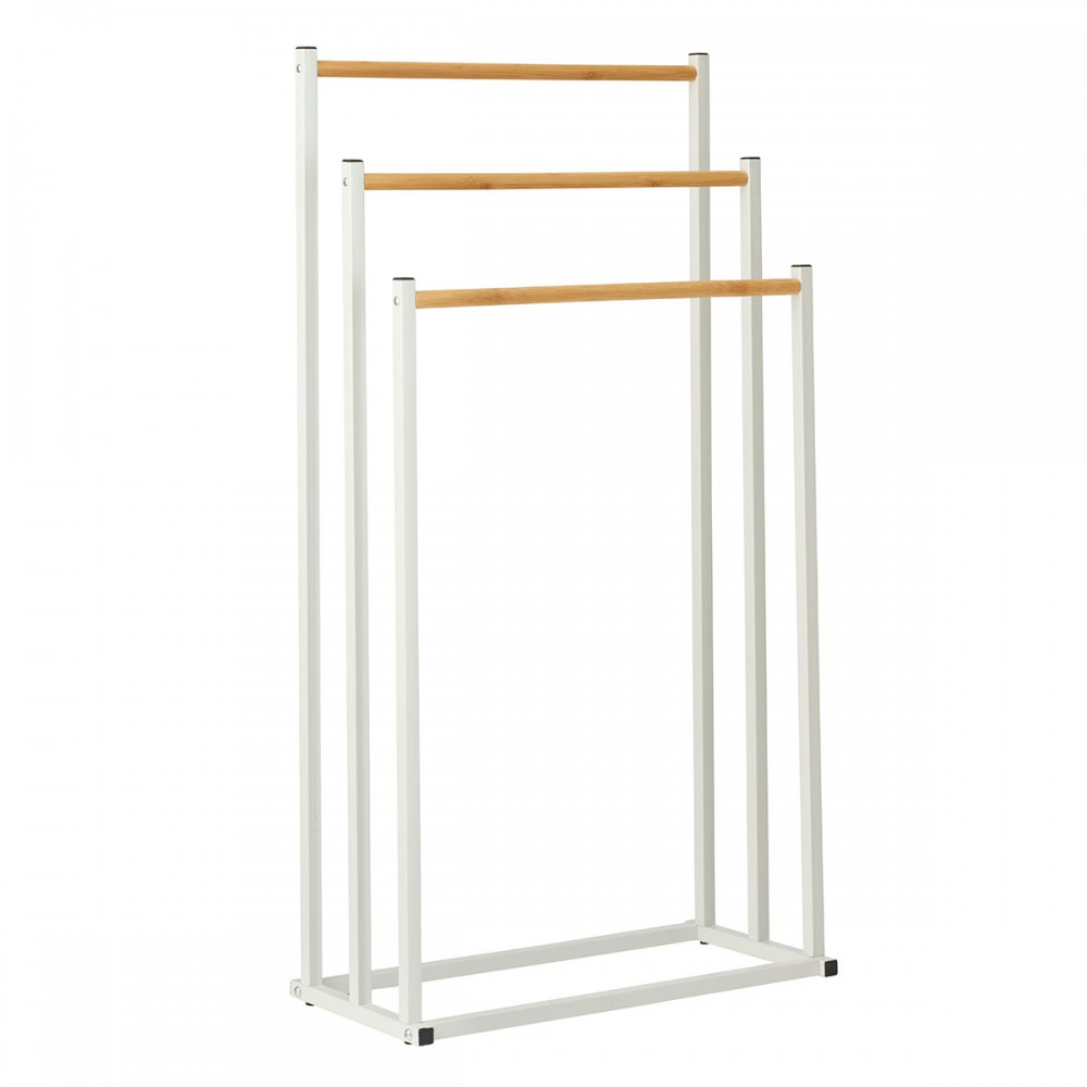 Επιδαπέδια Κρεμάστρα 3 Θέσεων Μεταλλική με Bamboo 45x23x85cm White/Natural MRShome