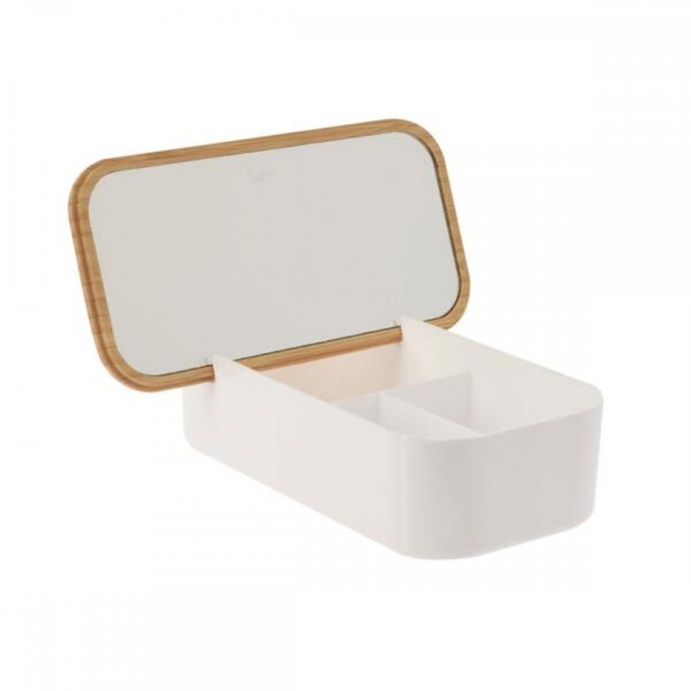 Κουτί Αποθήκευσης PS/Bamboo με Καθρέπτη 26x13x7cm White/Natural MRShome