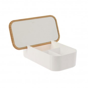 Κουτί Αποθήκευσης PS/Bamboo με Καθρέπτη 26x13x7cm White/Natural MRShome