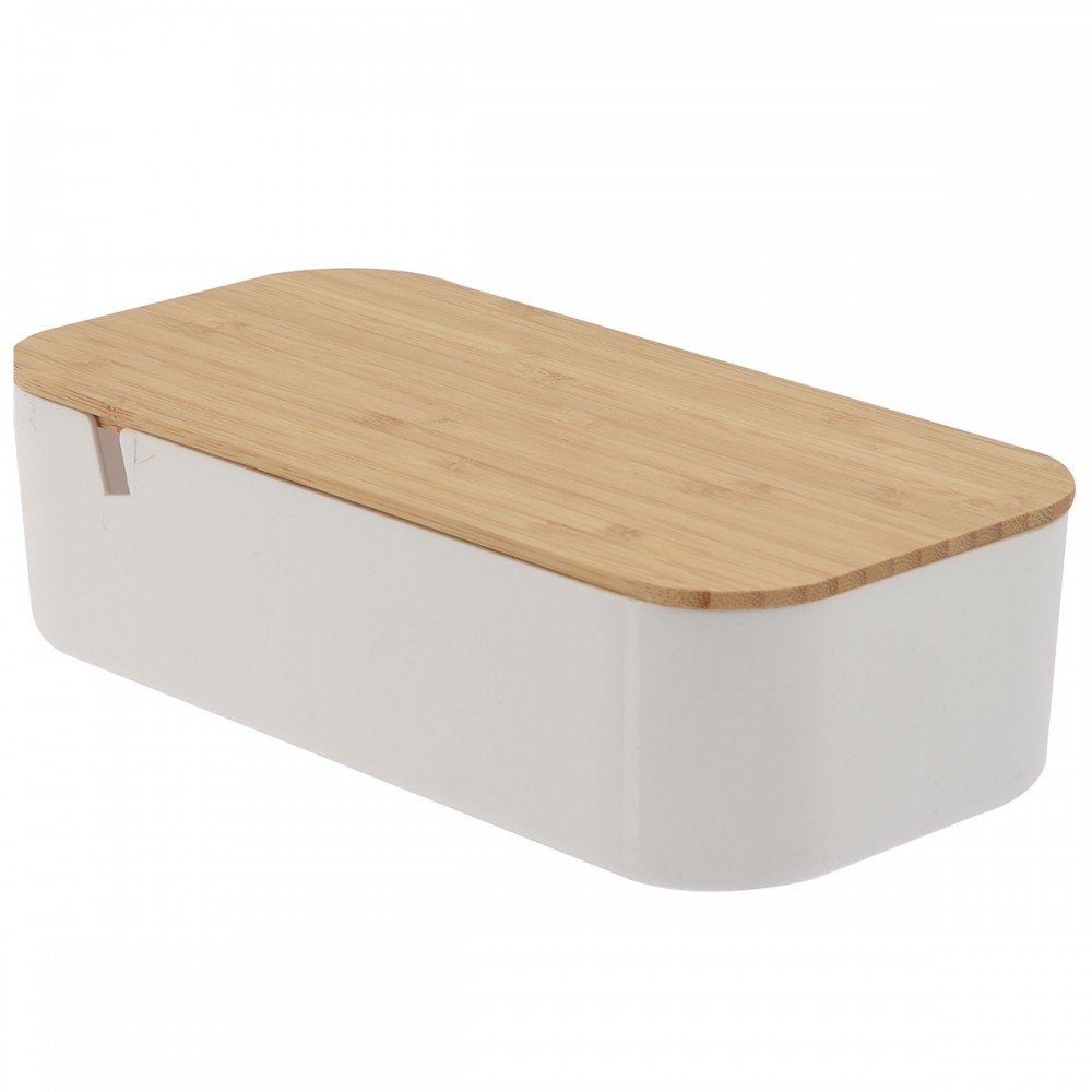 Κουτί Αποθήκευσης PS/Bamboo με Καθρέπτη 26x13x7cm White/Natural MRShome