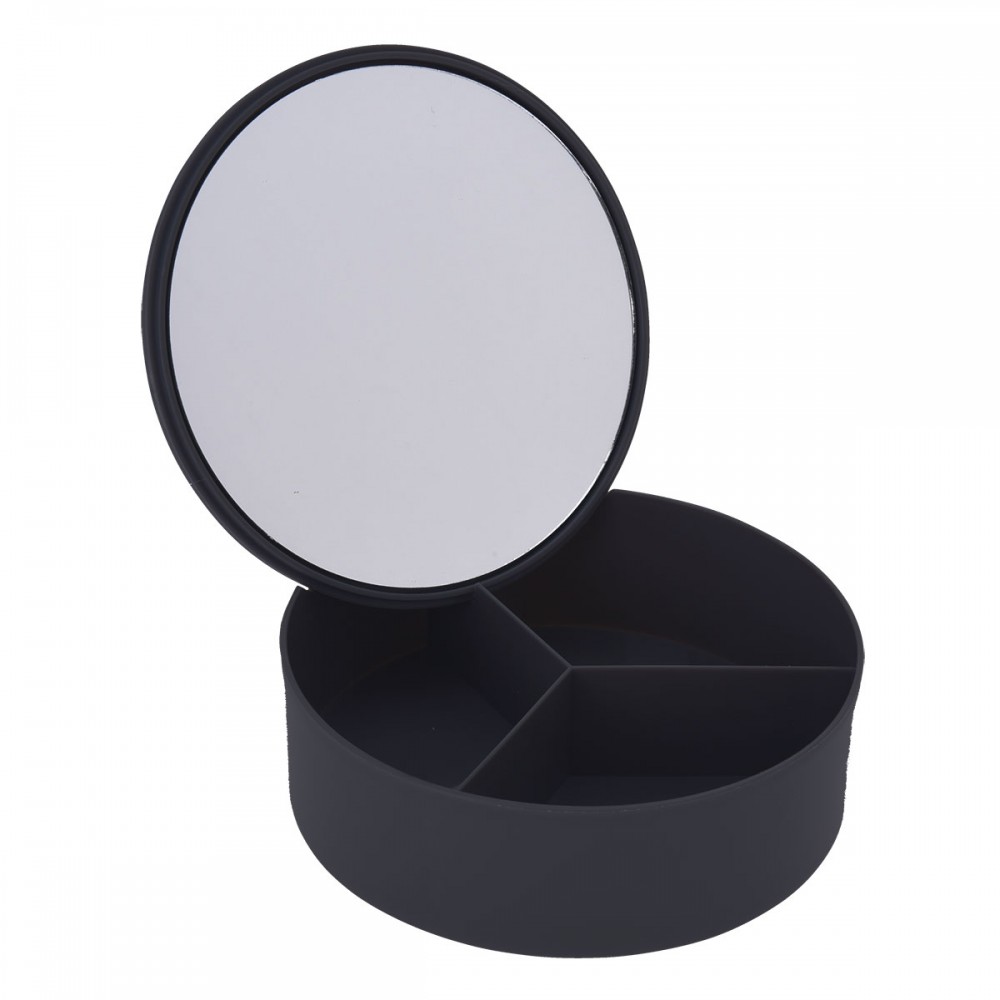 Κουτί Αποθήκευσης PP με Καθρέπτη Φ15x5.5cm Black-3C MRShome