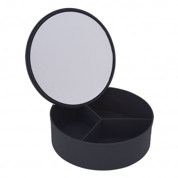Κουτί Αποθήκευσης PP με Καθρέπτη Φ15x5.5cm Black-3C MRShome