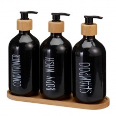 Σετ Μπάνιου με 3 Dispenser σε Δίσκο Μπαμπού Black MRShome