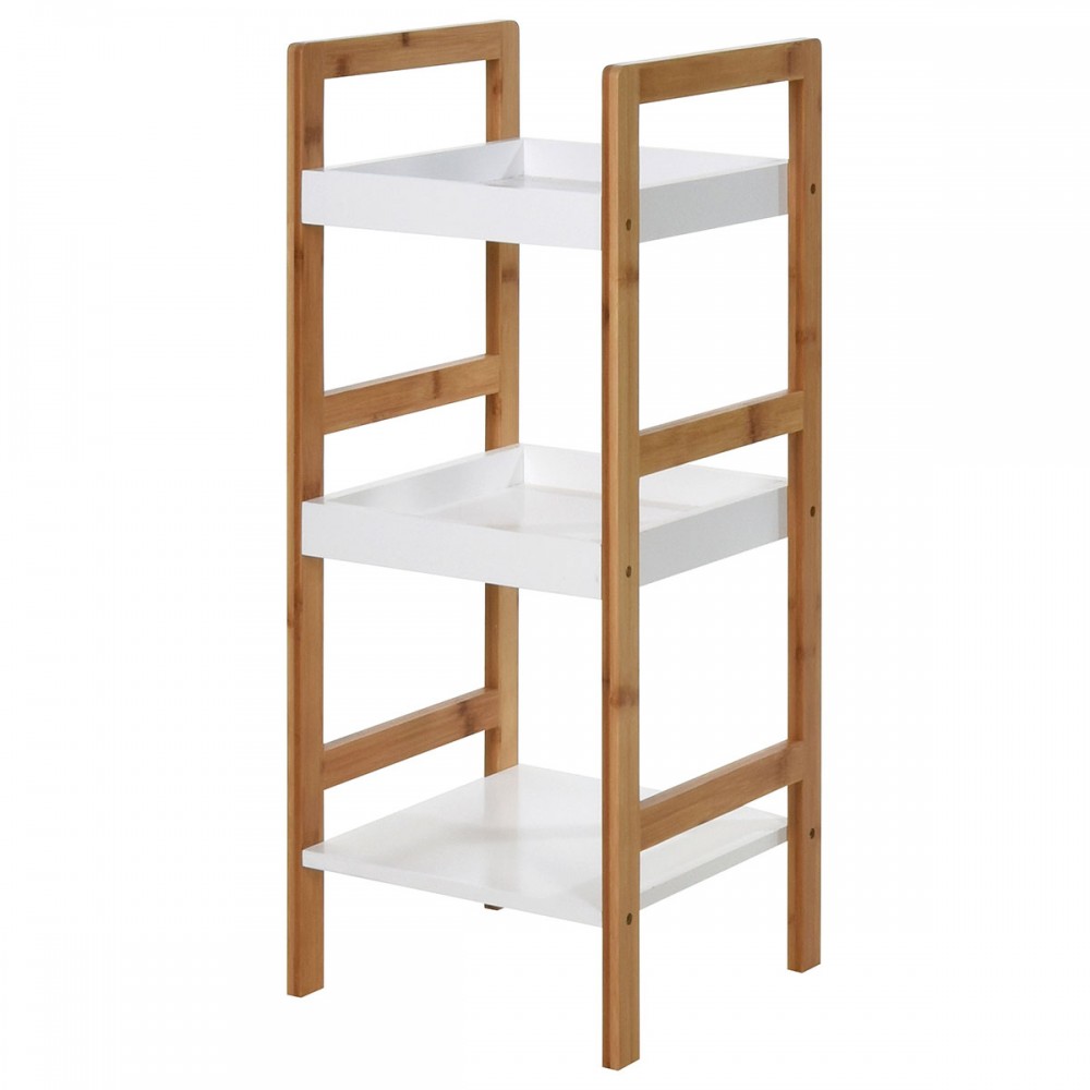 Ραφιέρα Μπάνιου από Bamboo & MDF με 3 Ράφια Natural/White MRShome