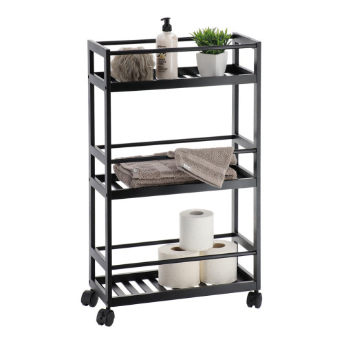 Ραφιέρα Μπάνιου από Μπαμπού Μαύρη με 3 Ράφια και Ροδάκια MRShome