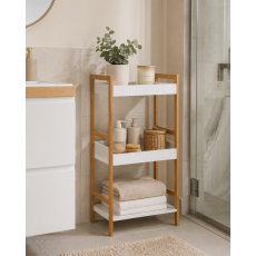 Ραφιέρα Μπάνιου με 3 Ράφια από Bamboo & MDF Natural/White MRShome