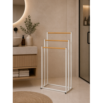 Επιδαπέδια Κρεμάστρα 3 Θέσεων Μεταλλική με Bamboo 45x23x85cm White/Natural MRShome