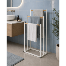 Επιδαπέδια Κρεμάστρα 3 Θέσεων Μεταλλική με Bamboo 45x23x85cm White/Natural MRShome