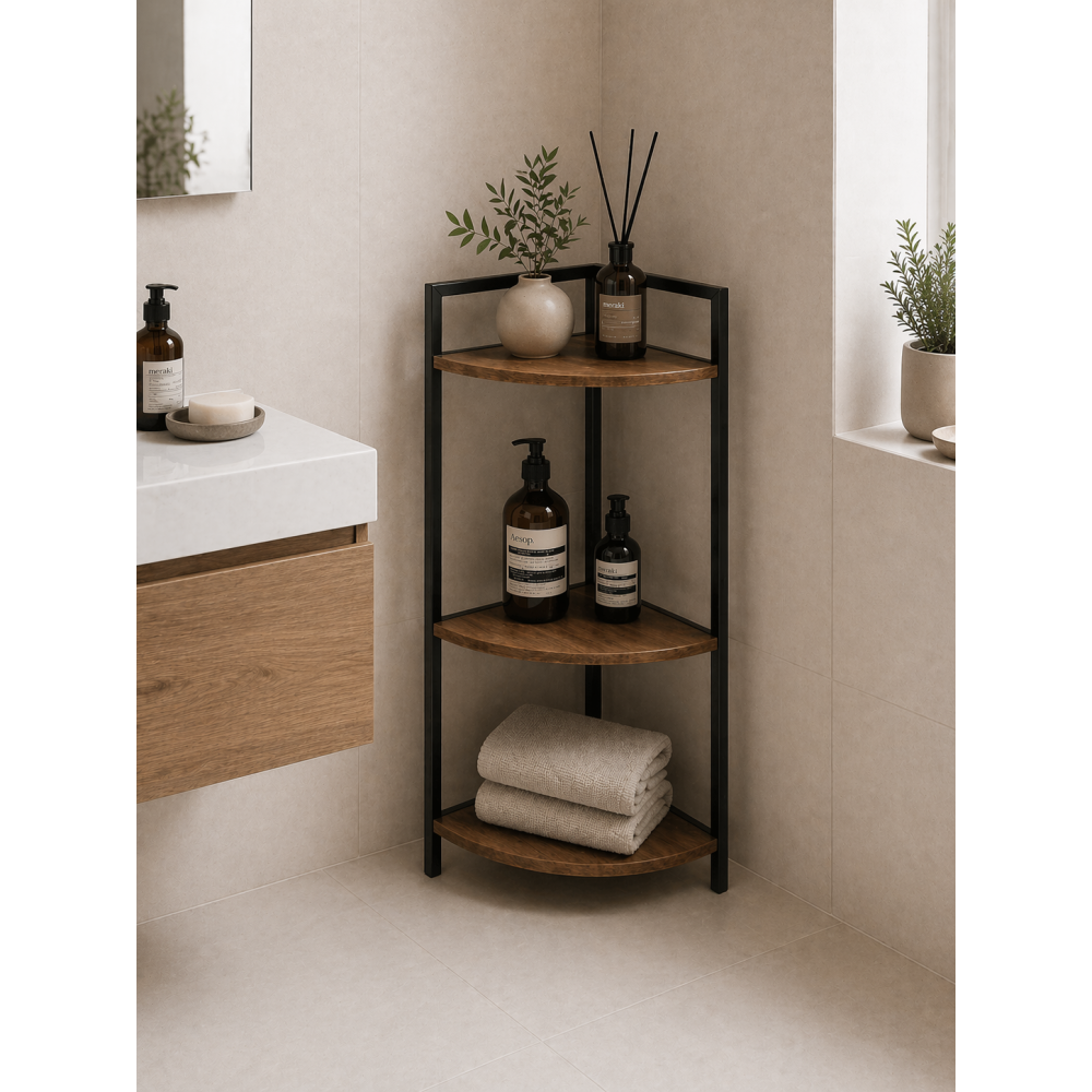 Γωνιακή Ραφιέρα με 3 Ράφια Iron/MDF 23.5x23.5x76cm MRShome