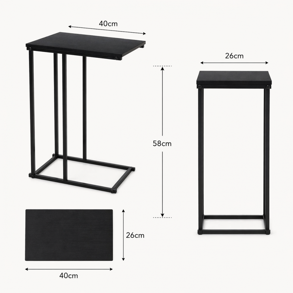 Side Table Μεταλλικό με Επιφάνεια MDF/Μελαμίνη 40x26x58cm Black MRShome