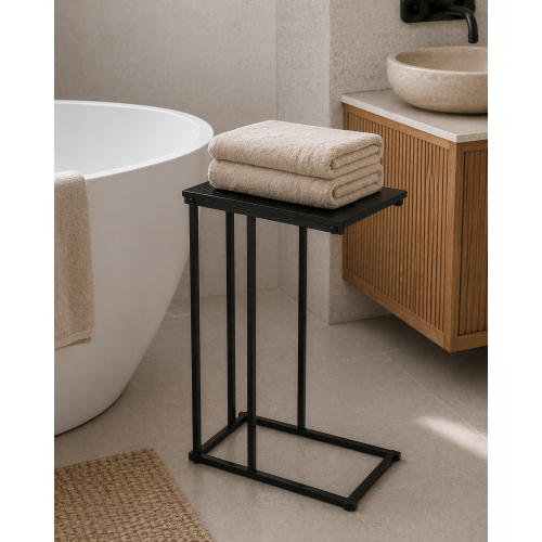 Side Table Μεταλλικό με Επιφάνεια MDF/Μελαμίνη 40x26x58cm Black MRShome