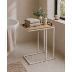 Side Table με Μεταλλικό Σκελετό Off-White και Αφαιρούμενη Επιφάνεια από MDF 45x28x59cm MRShome