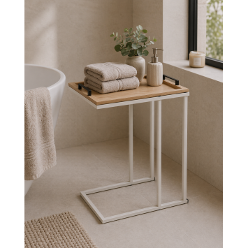 Side Table με Μεταλλικό Σκελετό Off-White και Αφαιρούμενη Επιφάνεια από MDF 45x28x59cm MRShome