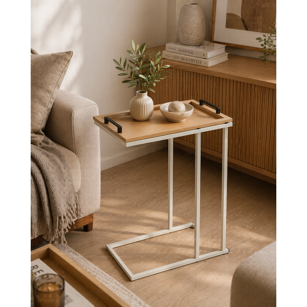 Side Table με Μεταλλικό Σκελετό Off-White και Αφαιρούμενη Επιφάνεια από MDF 45x28x59cm MRShome