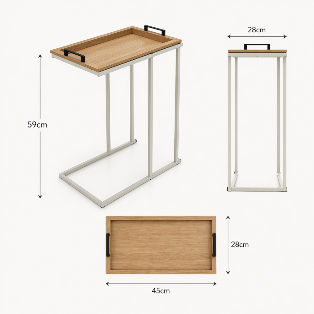 Side Table με Μεταλλικό Σκελετό Off-White και Αφαιρούμενη Επιφάνεια από MDF 45x28x59cm MRShome