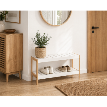 Παπουτσοθήκη 2 Επιπέδων από Bamboo/MDF 70x26x36cm Natural/White MRShome