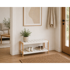 Παπουτσοθήκη 2 Επιπέδων από Bamboo/MDF 70x26x36cm Natural/White MRShome