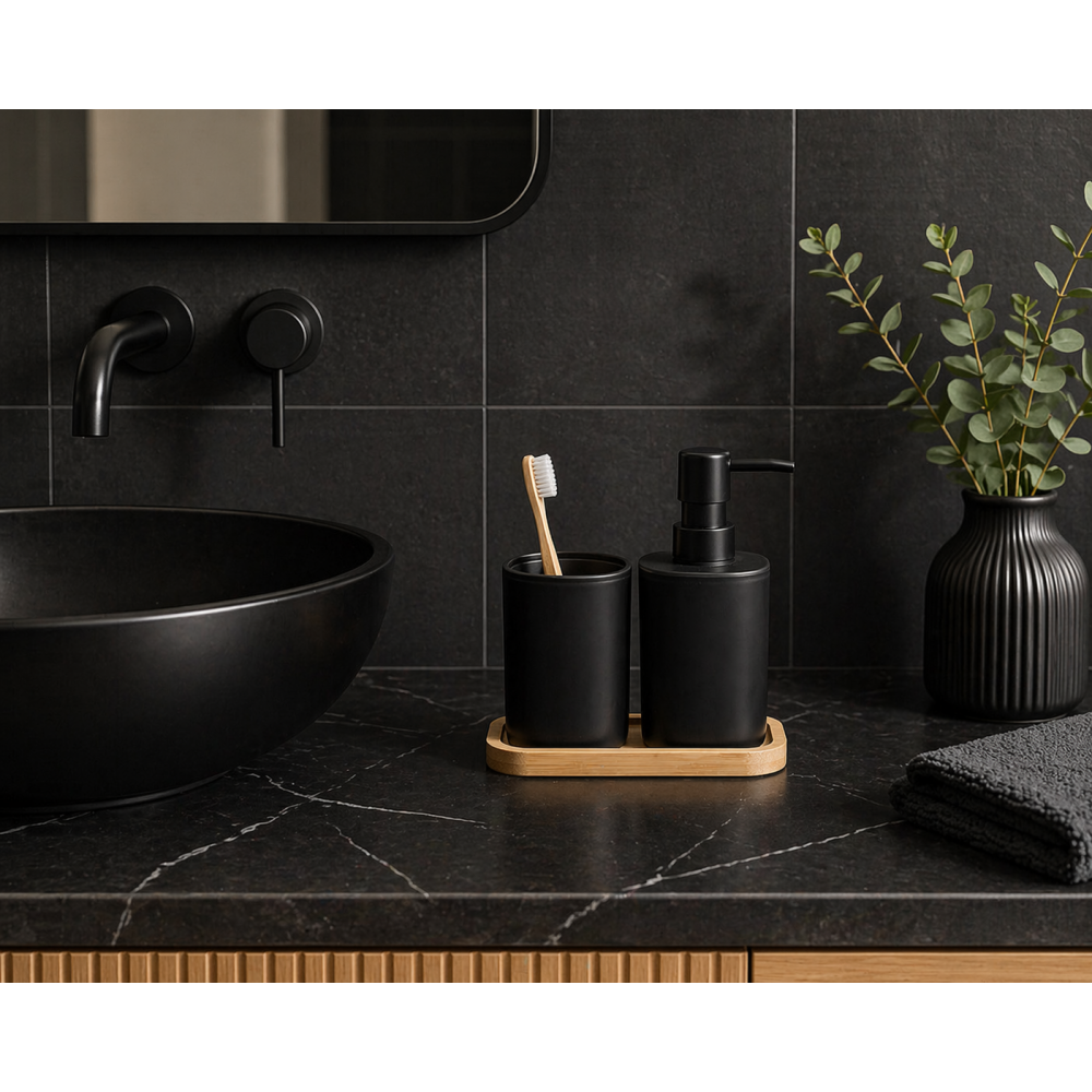 Σετ Μπάνιου από PP 3 Τεμαχίων Black/Natural MRShome
