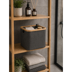 Καλάθι Αποθήκευσης Polyester με Bamboo 30.5x30.5x30cm Deep Grey MRShome