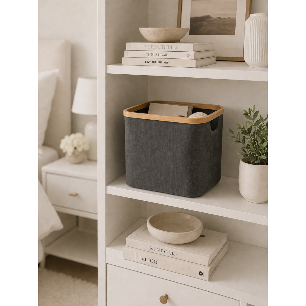 Καλάθι Αποθήκευσης Polyester με Bamboo 30.5x30.5x30cm Deep Grey MRShome