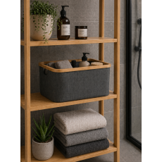 Καλάθι Αποθήκευσης Polyester με Bamboo 45x30x24.5cm Deep Grey MRShome