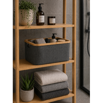 Καλάθι Αποθήκευσης Polyester με Bamboo 45x30x24.5cm Deep Grey MRShome
