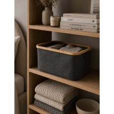 Καλάθι Αποθήκευσης Polyester με Bamboo 45x30x24.5cm Deep Grey MRShome