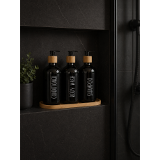 Σετ Μπάνιου με 3 Dispenser σε Δίσκο Μπαμπού Black MRShome