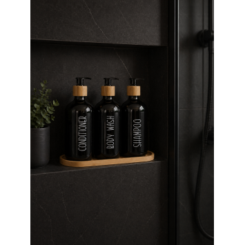 Σετ Μπάνιου με 3 Dispenser σε Δίσκο Μπαμπού Black MRShome