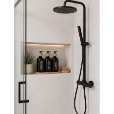 Σετ Μπάνιου με 3 Dispenser σε Δίσκο Μπαμπού Black MRShome