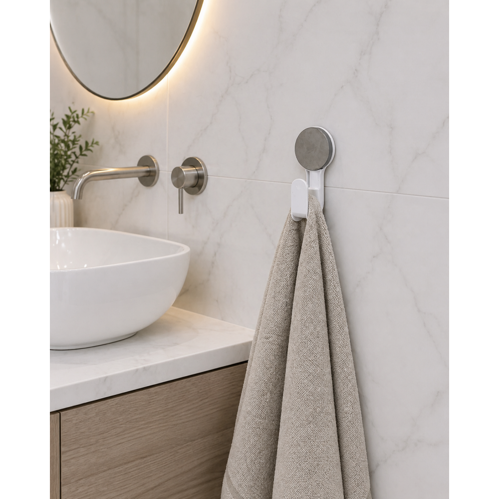 Άγκιστρο από ABS με Βεντούζα 6.5x4.5x12.5cm White with Grey Knob MRShome