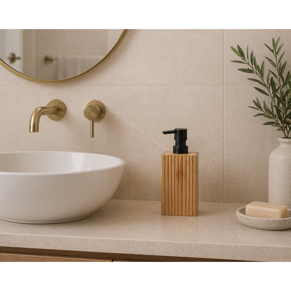 Δοχείο Κρεμοσάπουνου από Bamboo με Αντλία από ABS 8.5x6.6x17.5cm MRShome