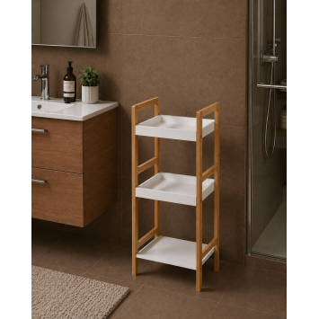 Ραφιέρα Μπάνιου από Bamboo & MDF με 3 Ράφια Natural/White MRShome