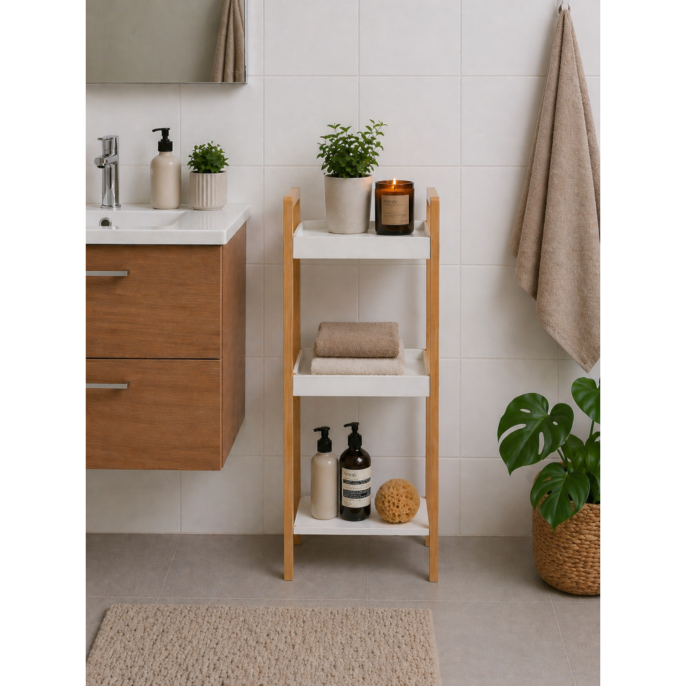 Ραφιέρα Μπάνιου από Bamboo & MDF με 3 Ράφια Natural/White MRShome