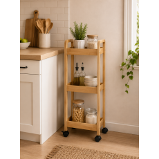 Ραφιέρα Bamboo/MDF με 3 Ράφια Φυσική με Ροδάκια 28.5x21x79cm MRShome