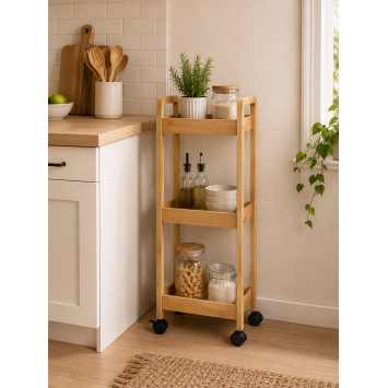 Ραφιέρα Bamboo/MDF με 3 Ράφια Φυσική με Ροδάκια 28.5x21x79cm MRShome