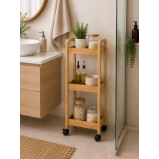 Ραφιέρα Bamboo/MDF με 3 Ράφια Φυσική με Ροδάκια 28.5x21x79cm MRShome