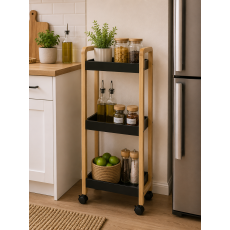 Ραφιέρα Bamboo/MDF με 3 Ράφια Φυσική/Μαύρη με Ροδάκια 28.5x21x79cm MRShome