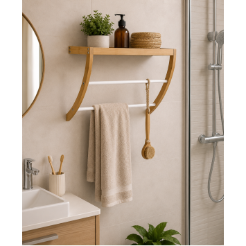 Κρεμάστρα Τοίχου με Ράφι Bamboo 45x20x34cm Μπεζ/Λευκή MRShome
