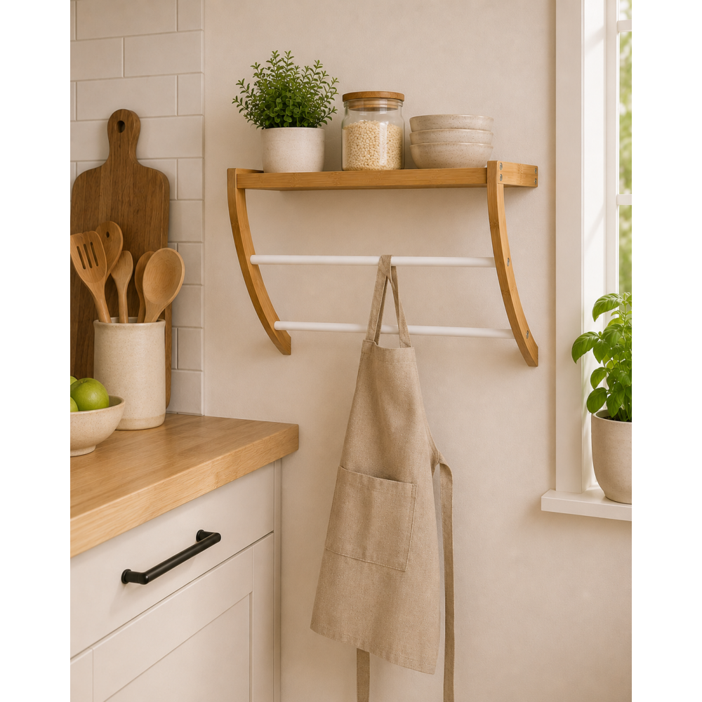 Κρεμάστρα Τοίχου με Ράφι Bamboo 45x20x34cm Μπεζ/Λευκή MRShome