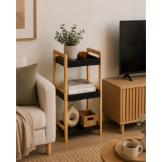 Ραφιέρα 3 θέσεων Bamboo/MDF Μπεζ/Μαύρη 33x33x80cm MRShome