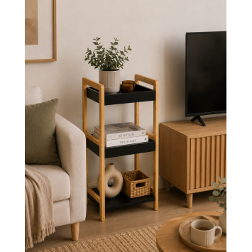 Ραφιέρα 3 θέσεων Bamboo/MDF Μπεζ/Μαύρη 33x33x80cm MRShome