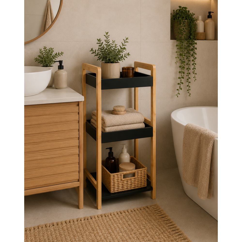 Ραφιέρα 3 θέσεων Bamboo/MDF Μπεζ/Μαύρη 33x33x80cm MRShome