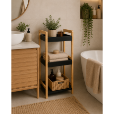 Ραφιέρα 3 θέσεων Bamboo/MDF Μπεζ/Μαύρη 33x33x80cm MRShome