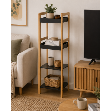 Ραφιέρα 4 θέσεων Bamboo/MDF Μπεζ/Μαύρη 34x33x110cm MRShome