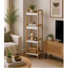 Ραφιέρα 4 θέσεων Bamboo/MDF Μπεζ/Λευκή 34x33x110cm MRShome