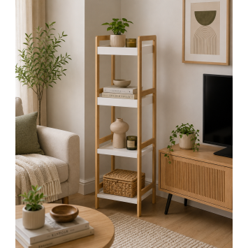 Ραφιέρα 4 θέσεων Bamboo/MDF Μπεζ/Λευκή 34x33x110cm MRShome
