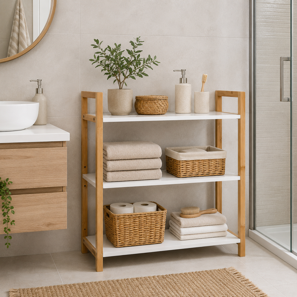 Έπιπλο από Bamboo με 3 Ράφια MDF Καφέ/Λευκό 64x20x53cm MRShome