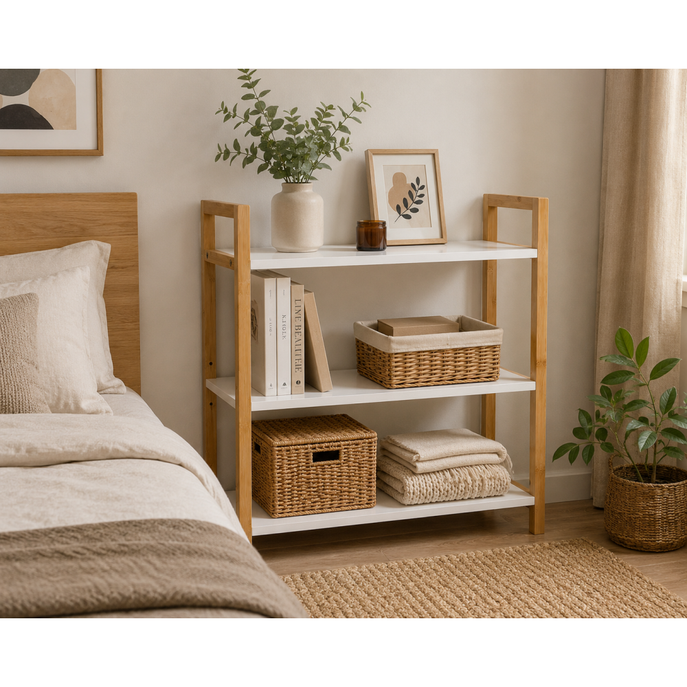Έπιπλο από Bamboo με 3 Ράφια MDF Καφέ/Λευκό 64x20x53cm MRShome