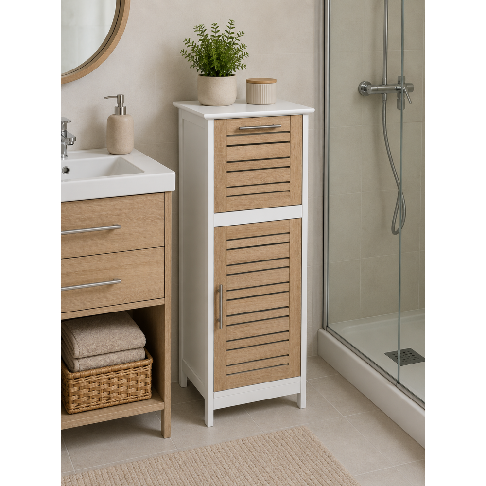 Έπιπλο MDF/Βελανιδιά με 1 Συρτάρι και 1 Ντουλάπι με Ράφι στο Εσωτερικό Καφέ/Λευκό 36.5x30x83cm MRShome